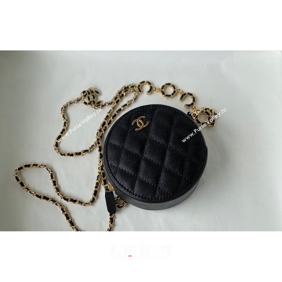 Chanel Grained Calfskin Round Clutch with COCO Chain Black 2021 (SM-21082724)