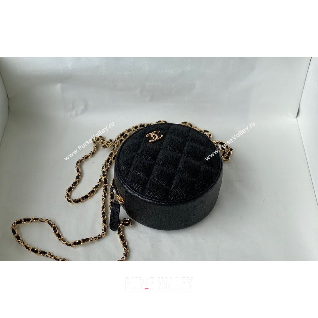 Chanel Grained Calfskin Round Clutch with COCO Chain Black 2021 (SM-21082724)