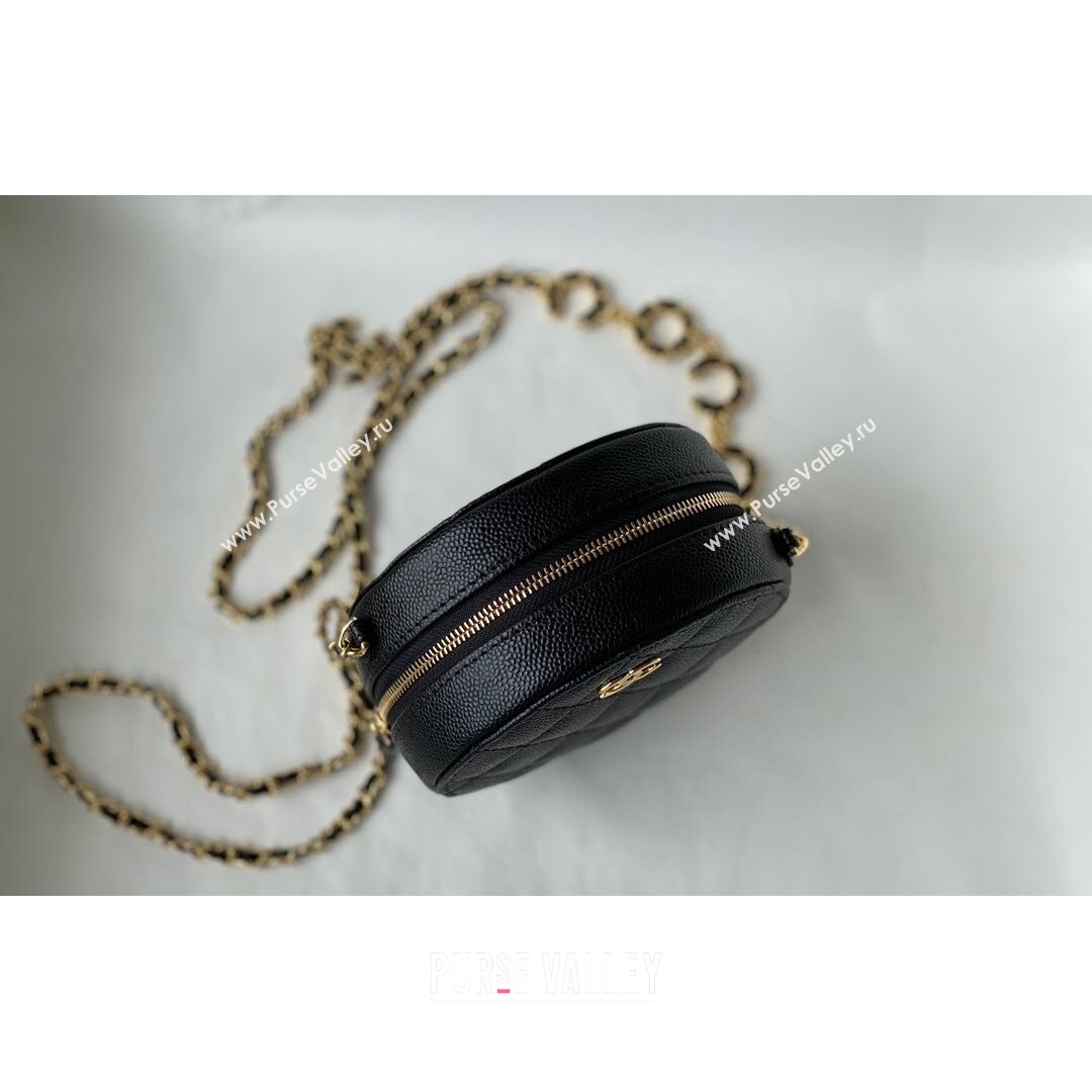 Chanel Grained Calfskin Round Clutch with COCO Chain Black 2021 (SM-21082724)