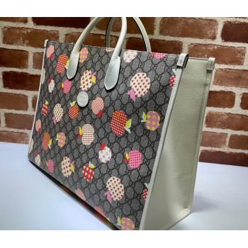 Gucci GG Canvas Large Tote Bag With Printed Apples ‎659980 White 2021 (DLH-210821057)
