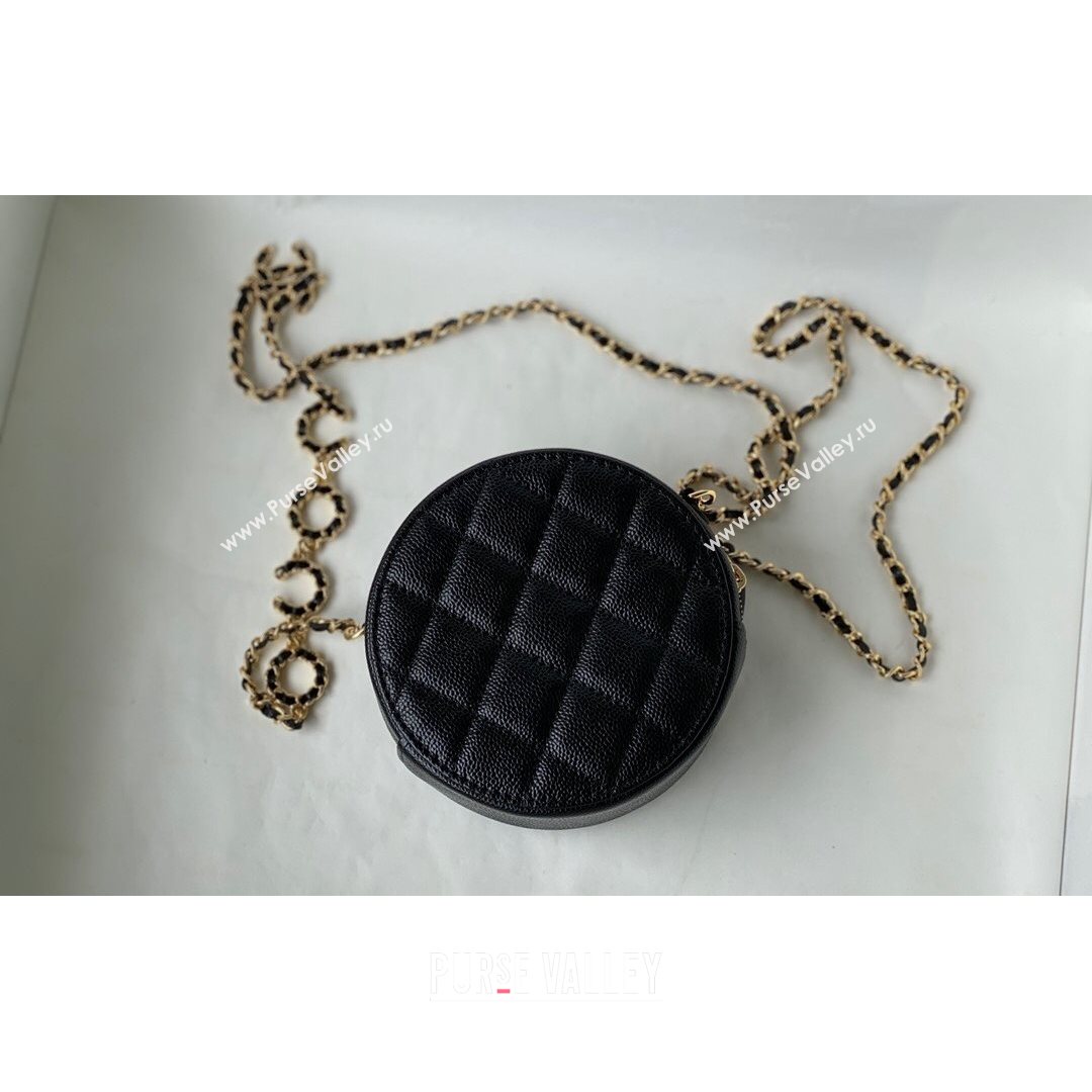Chanel Grained Calfskin Round Clutch with COCO Chain Black 2021 (SM-21082724)