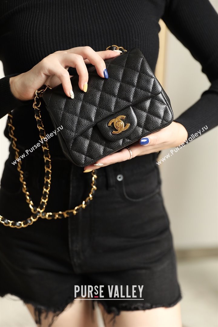 Chanel Grained Calfskin Mini Square Classic Flap Bag A01115 Black/Gold 2024 (YUND-24070222)