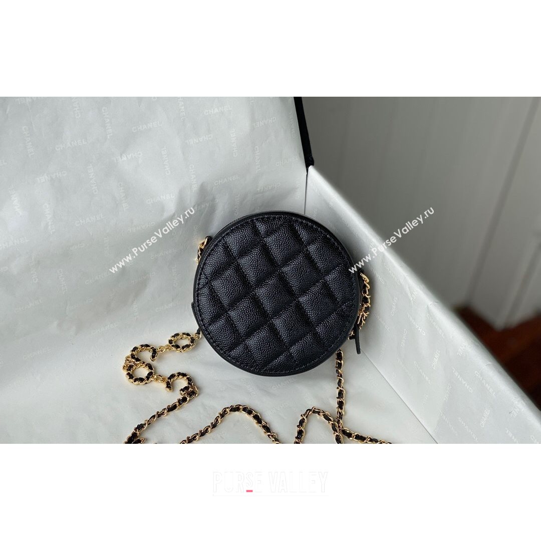 Chanel Grained Calfskin Round Clutch with COCO Chain Black 2021 (SM-21082724)