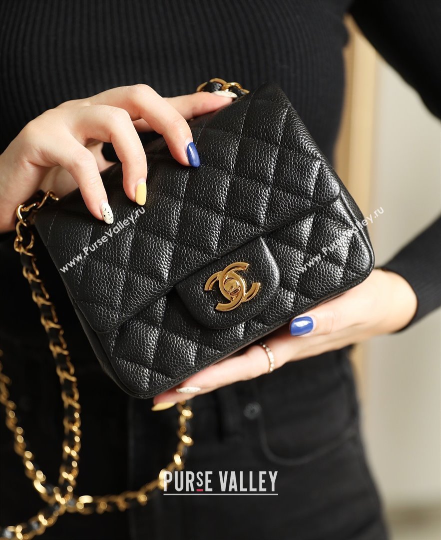 Chanel Grained Calfskin Mini Square Classic Flap Bag A01115 Black/Gold 2024 (YUND-24070222)