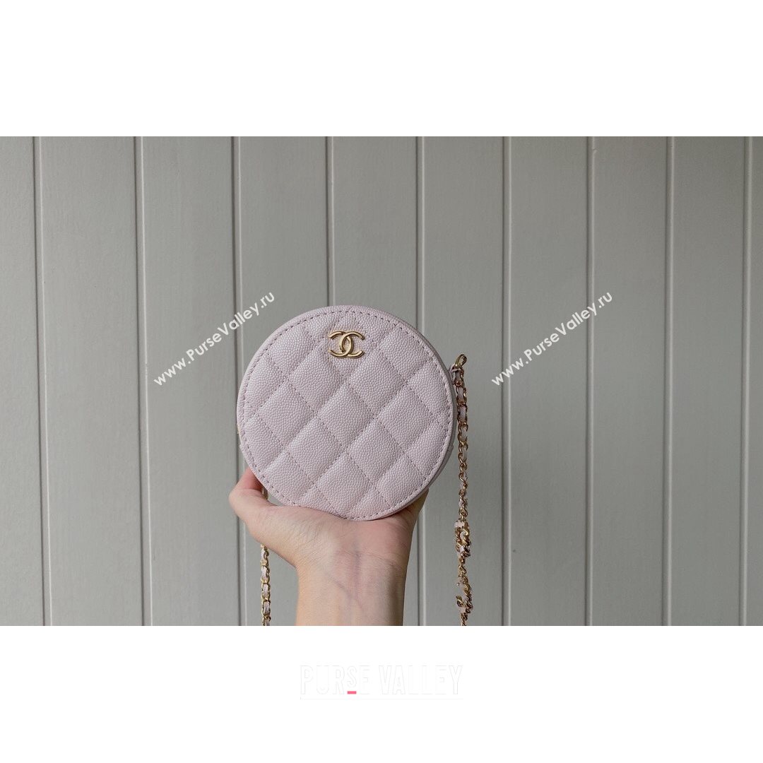 Chanel Grained Calfskin Round Clutch with COCO Chain Light Pink 2021 (SM-21082725)