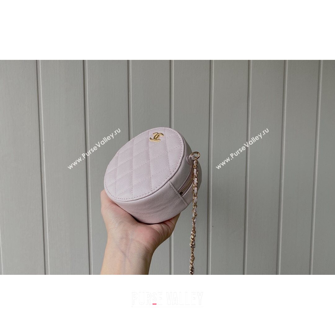Chanel Grained Calfskin Round Clutch with COCO Chain Light Pink 2021 (SM-21082725)