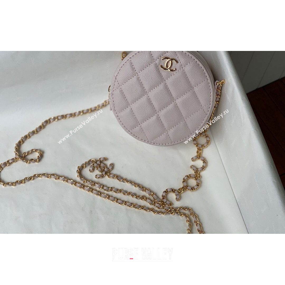 Chanel Grained Calfskin Round Clutch with COCO Chain Light Pink 2021 (SM-21082725)