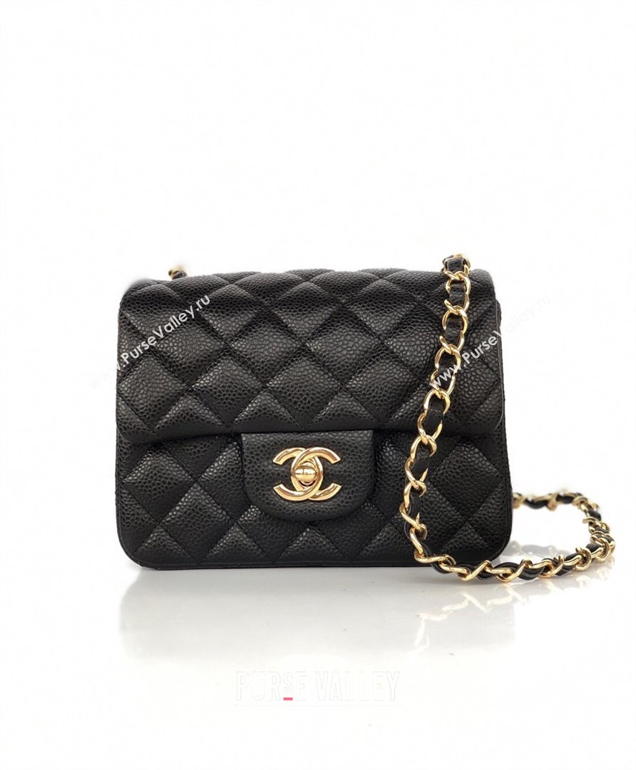 Chanel Grained Calfskin Mini Square Classic Flap Bag A01115 Black/Gold 2024 (YUND-24070222)