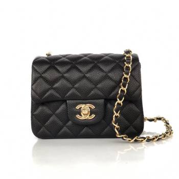 Chanel Grained Calfskin Mini Square Classic Flap Bag A01115 Black/Gold 2024 (YUND-24070222)