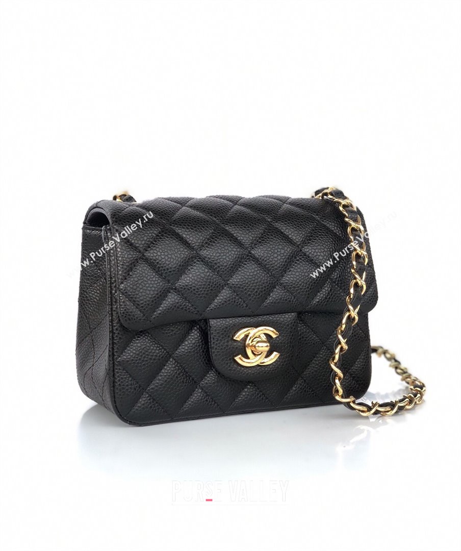 Chanel Grained Calfskin Mini Square Classic Flap Bag A01115 Black/Gold 2024 (YUND-24070222)