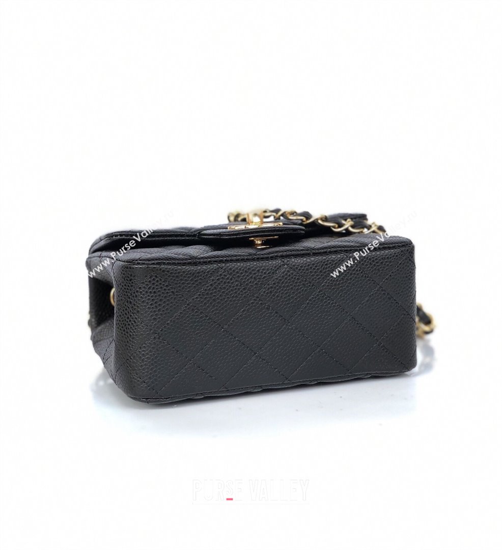 Chanel Grained Calfskin Mini Square Classic Flap Bag A01115 Black/Gold 2024 (YUND-24070222)