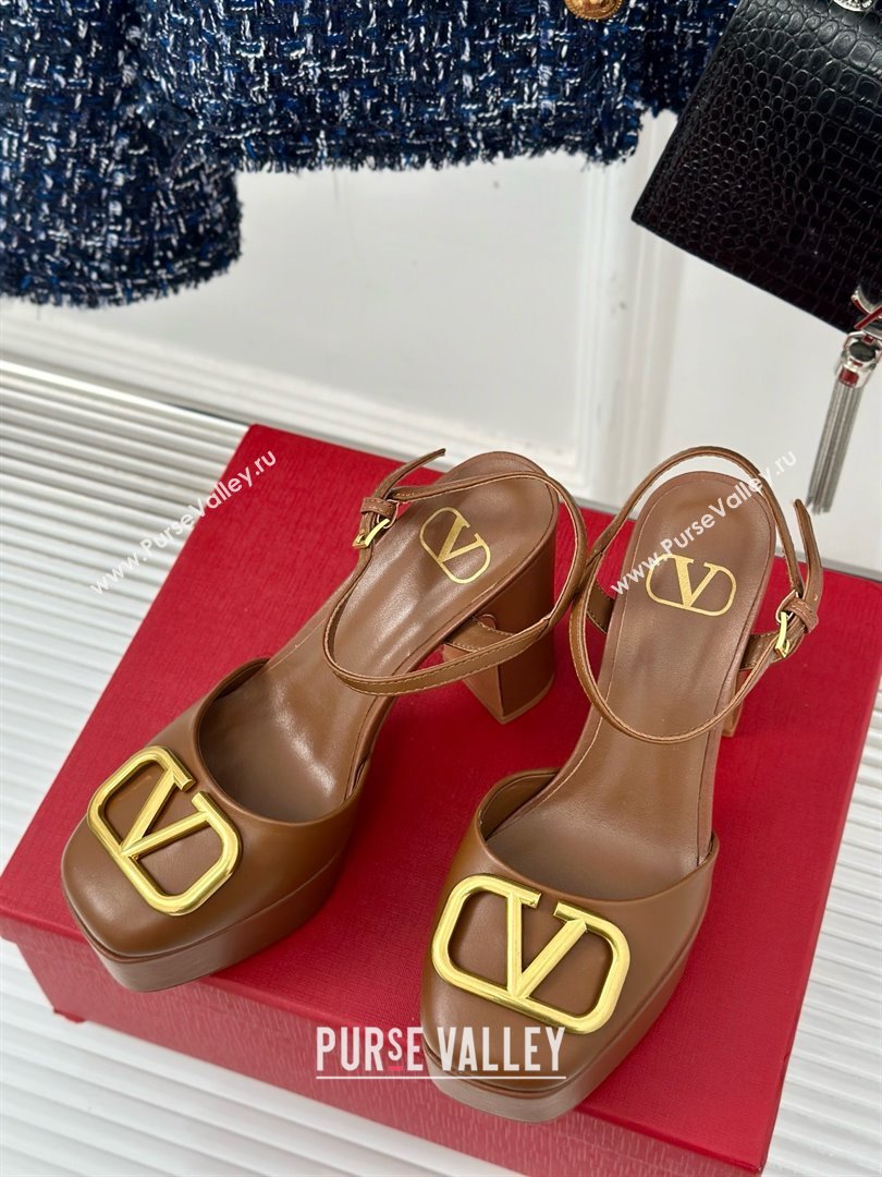 Valentino VLOGO Signature Platform Pump 115MM Nappa Leather Brown 2025 (SY-25030506)