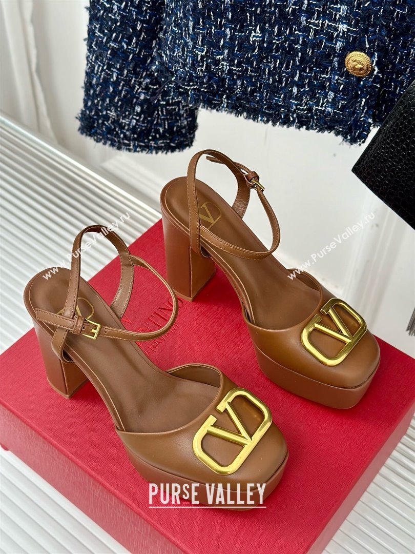 Valentino VLOGO Signature Platform Pump 115MM Nappa Leather Brown 2025 (SY-25030506)