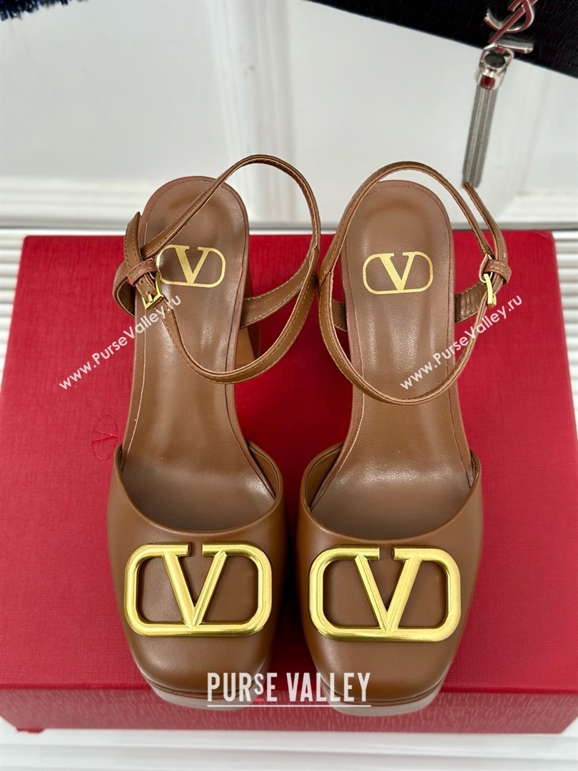 Valentino VLOGO Signature Platform Pump 115MM Nappa Leather Brown 2025 (SY-25030506)