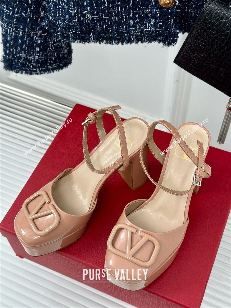 Valentino VLOGO Signature Platform Pump 115MM Patent Leather Nude Pink 2025 (SY-25030504)