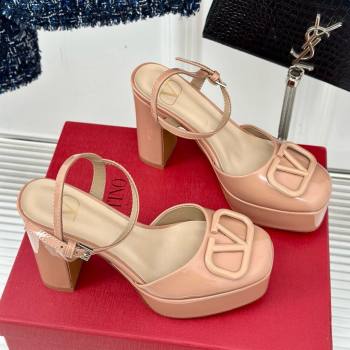 Valentino VLOGO Signature Platform Pump 115MM Patent Leather Nude Pink 2025 (SY-25030504)