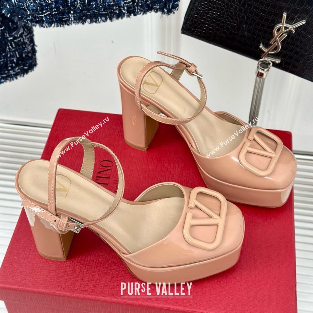 Valentino VLOGO Signature Platform Pump 115MM Patent Leather Nude Pink 2025 (SY-25030504)