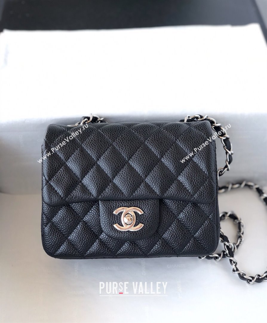 Chanel Grained Calfskin Mini Square Classic Flap Bag A01115 Black/Silver 2024 (YUND-24070223)