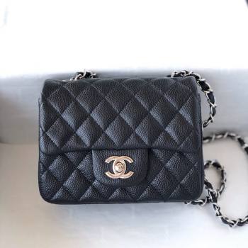 Chanel Grained Calfskin Mini Square Classic Flap Bag A01115 Black/Silver 2024 (YUND-24070223)