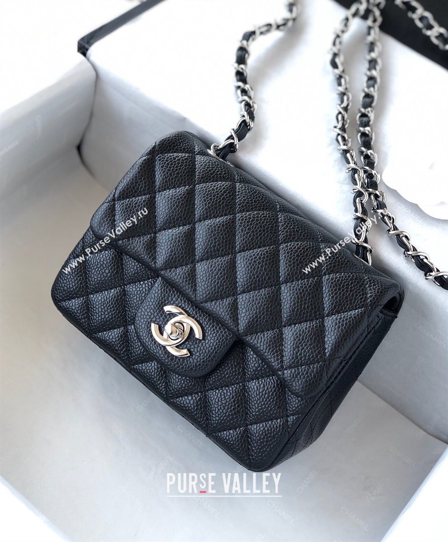 Chanel Grained Calfskin Mini Square Classic Flap Bag A01115 Black/Silver 2024 (YUND-24070223)