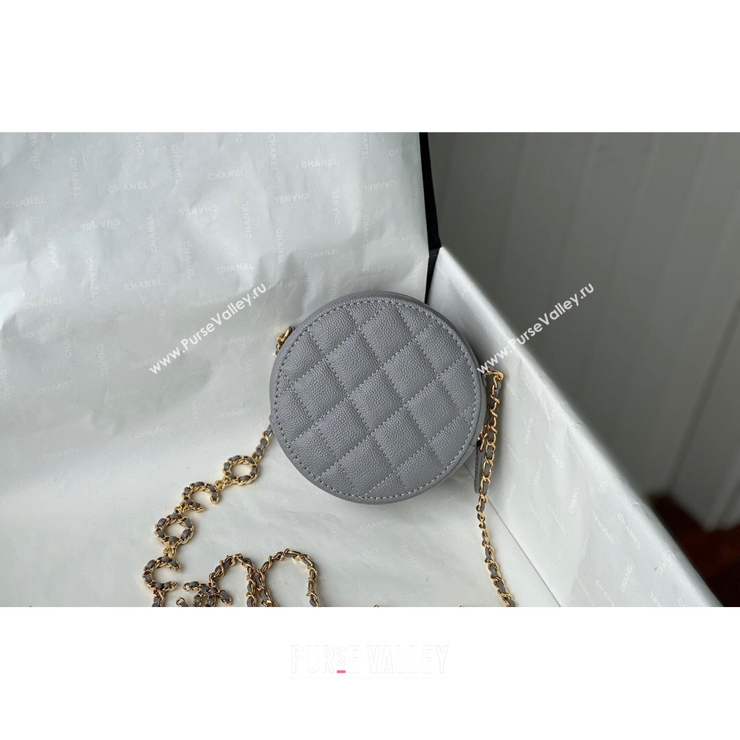 Chanel Grained Calfskin Round Clutch with COCO Chain Gray 2021 (SM-21082726)