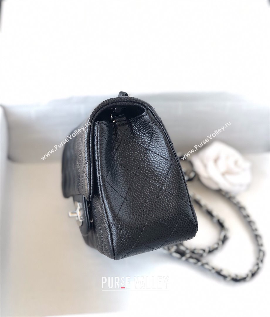 Chanel Grained Calfskin Mini Square Classic Flap Bag A01115 Black/Silver 2024 (YUND-24070223)