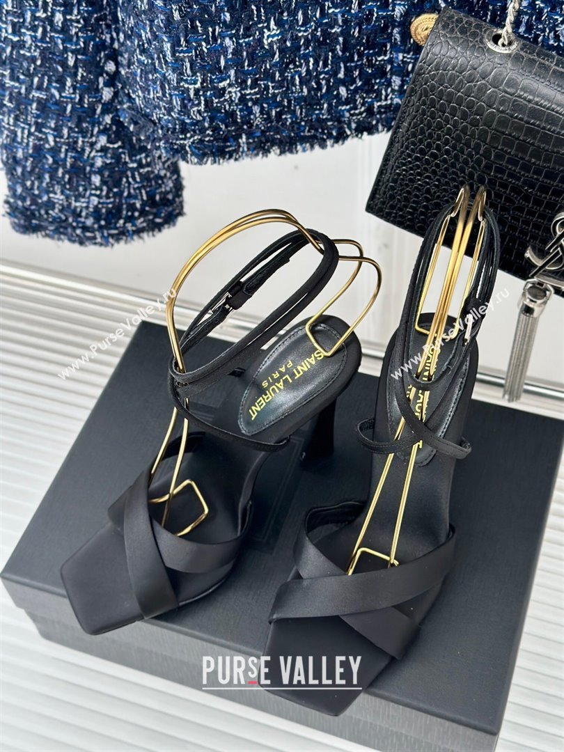 Saint Laurent CORINNE Sandals in Satin Crepe 10cm Heel Black 2024 (KL-24082920)