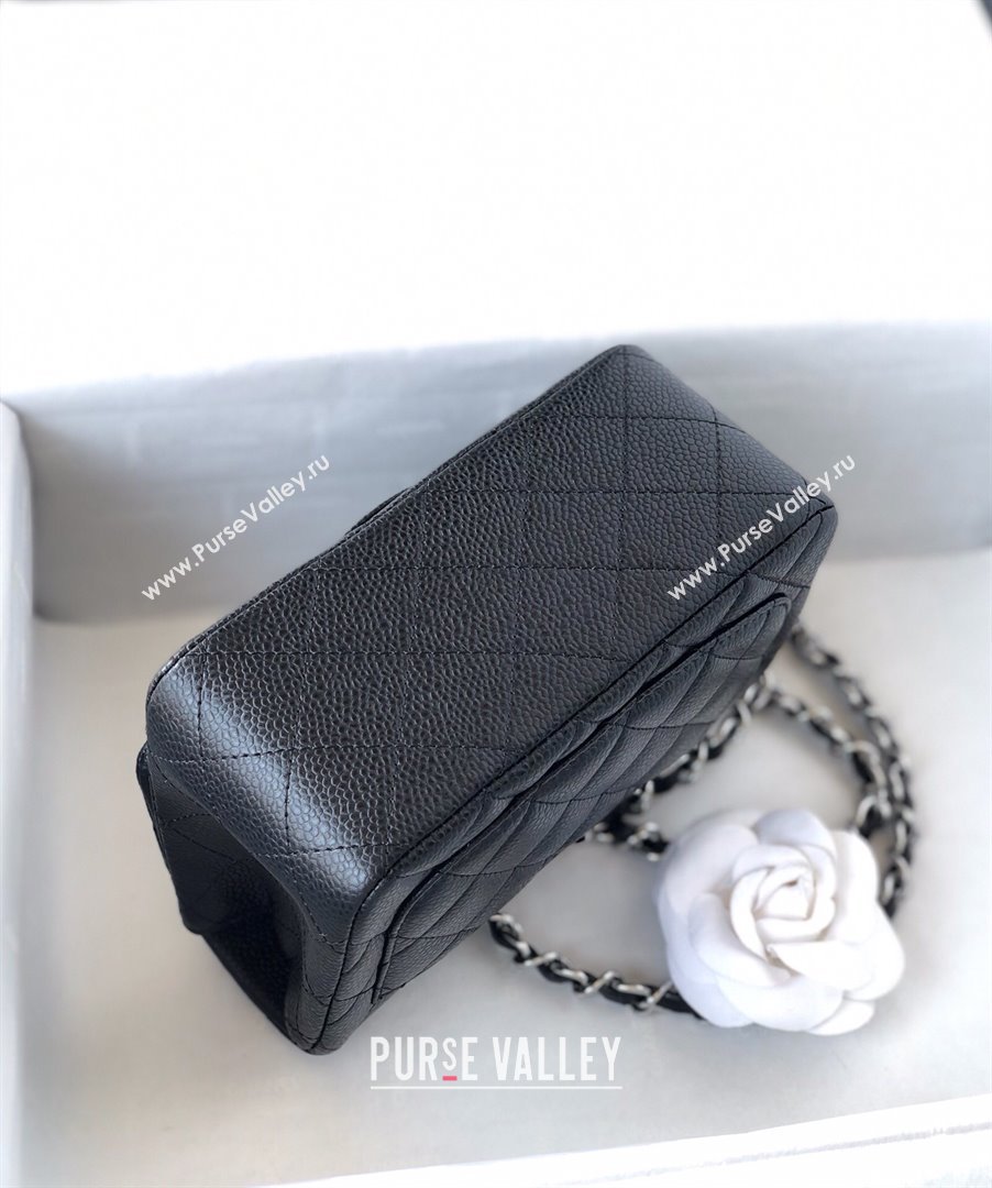 Chanel Grained Calfskin Mini Square Classic Flap Bag A01115 Black/Silver 2024 (YUND-24070223)