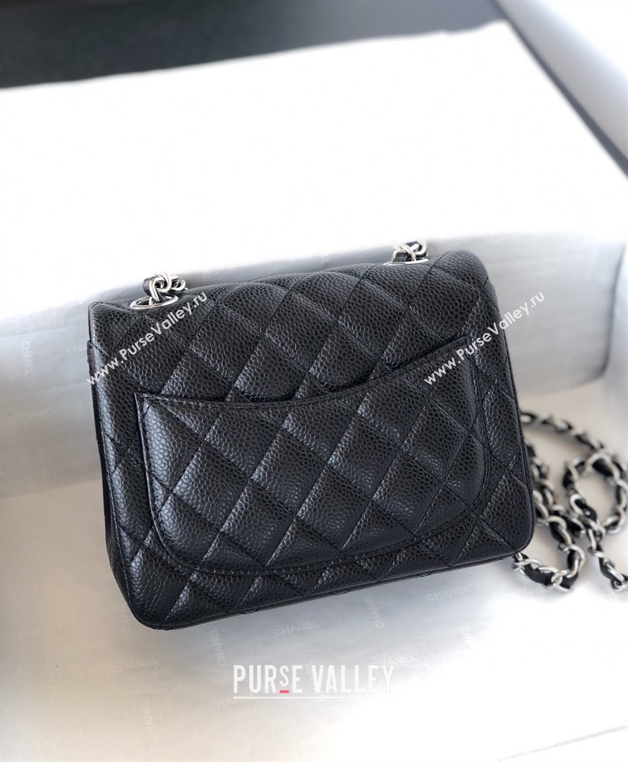 Chanel Grained Calfskin Mini Square Classic Flap Bag A01115 Black/Silver 2024 (YUND-24070223)