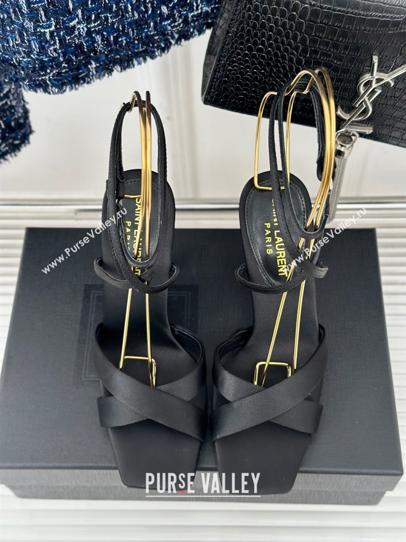 Saint Laurent CORINNE Sandals in Satin Crepe 10cm Heel Black 2024 (KL-24082920)