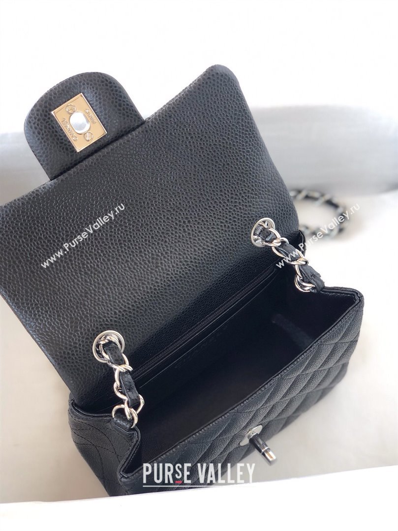 Chanel Grained Calfskin Mini Square Classic Flap Bag A01115 Black/Silver 2024 (YUND-24070223)