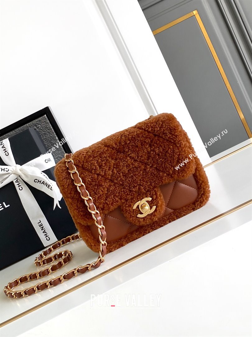 Chanel Shearling Lambskin Mini Flap Bag AS5148 Brown 2024 (YEZI-24101505)