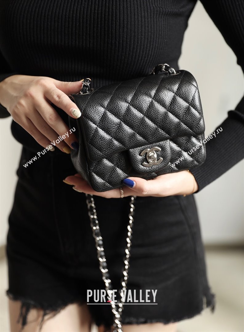 Chanel Grained Calfskin Mini Square Classic Flap Bag A01115 Black/Silver 2024 (YUND-24070223)