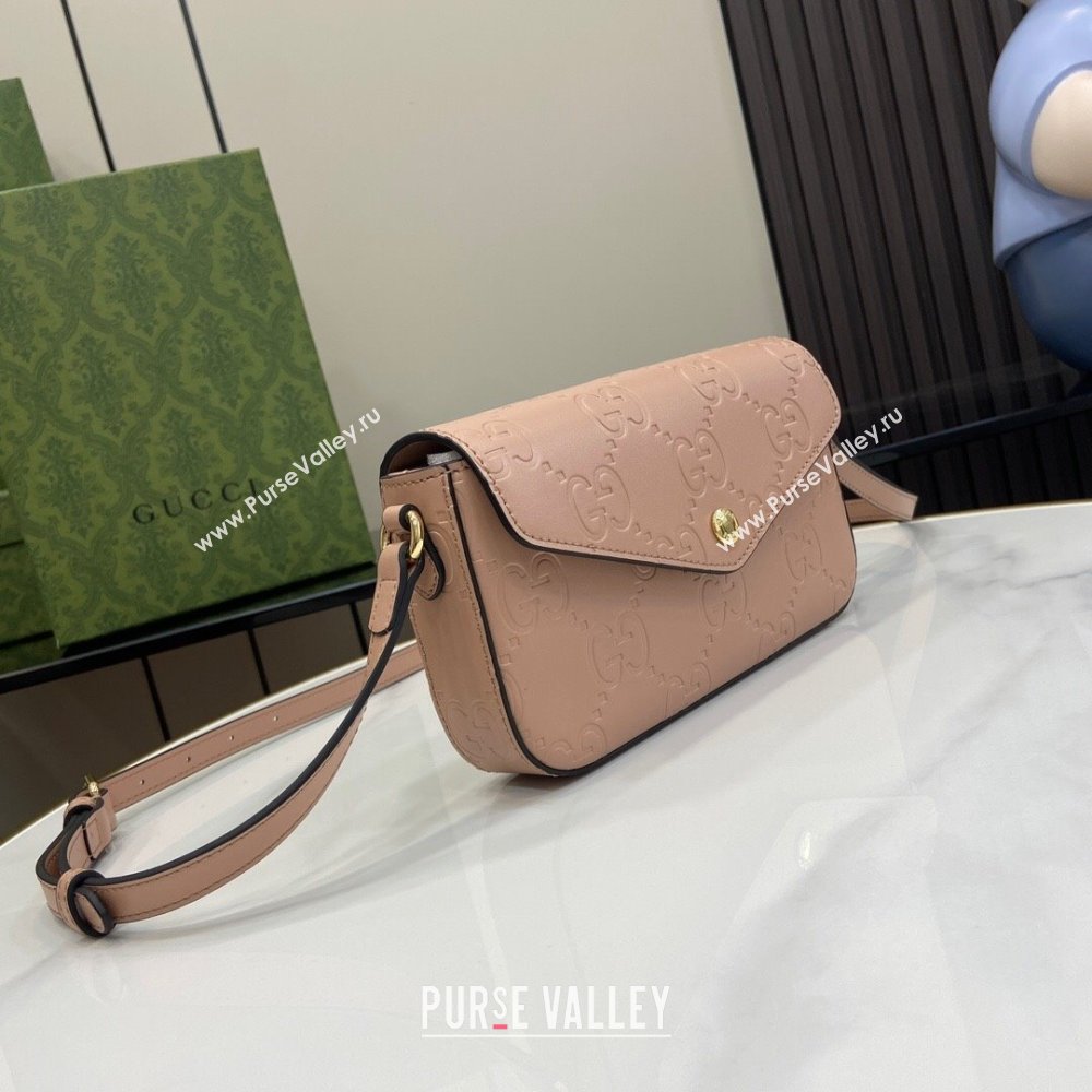 Gucci GG Leather Super Mini Shoulder Bag Black 772794 Nude Pink 2024 (XLU-24051404)