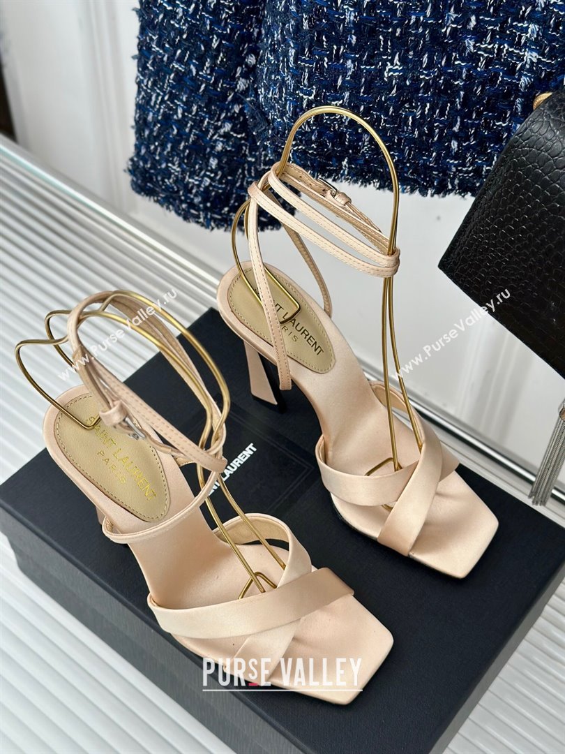 Saint Laurent CORINNE Sandals in Satin Crepe 10cm Heel Beige 2024 (KL-24082921)