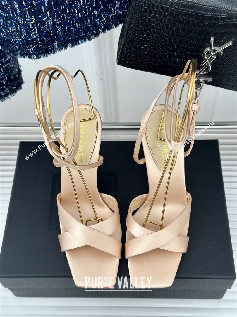 Saint Laurent CORINNE Sandals in Satin Crepe 10cm Heel Beige 2024 (KL-24082921)