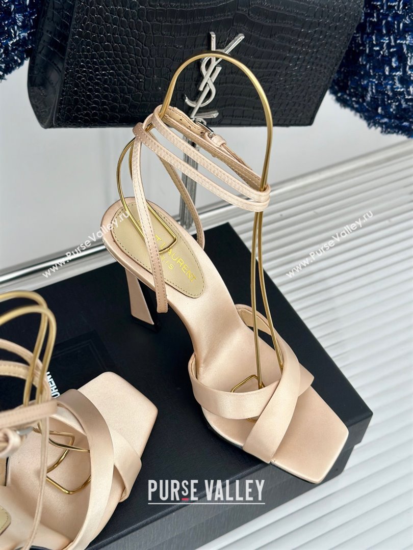 Saint Laurent CORINNE Sandals in Satin Crepe 10cm Heel Beige 2024 (KL-24082921)