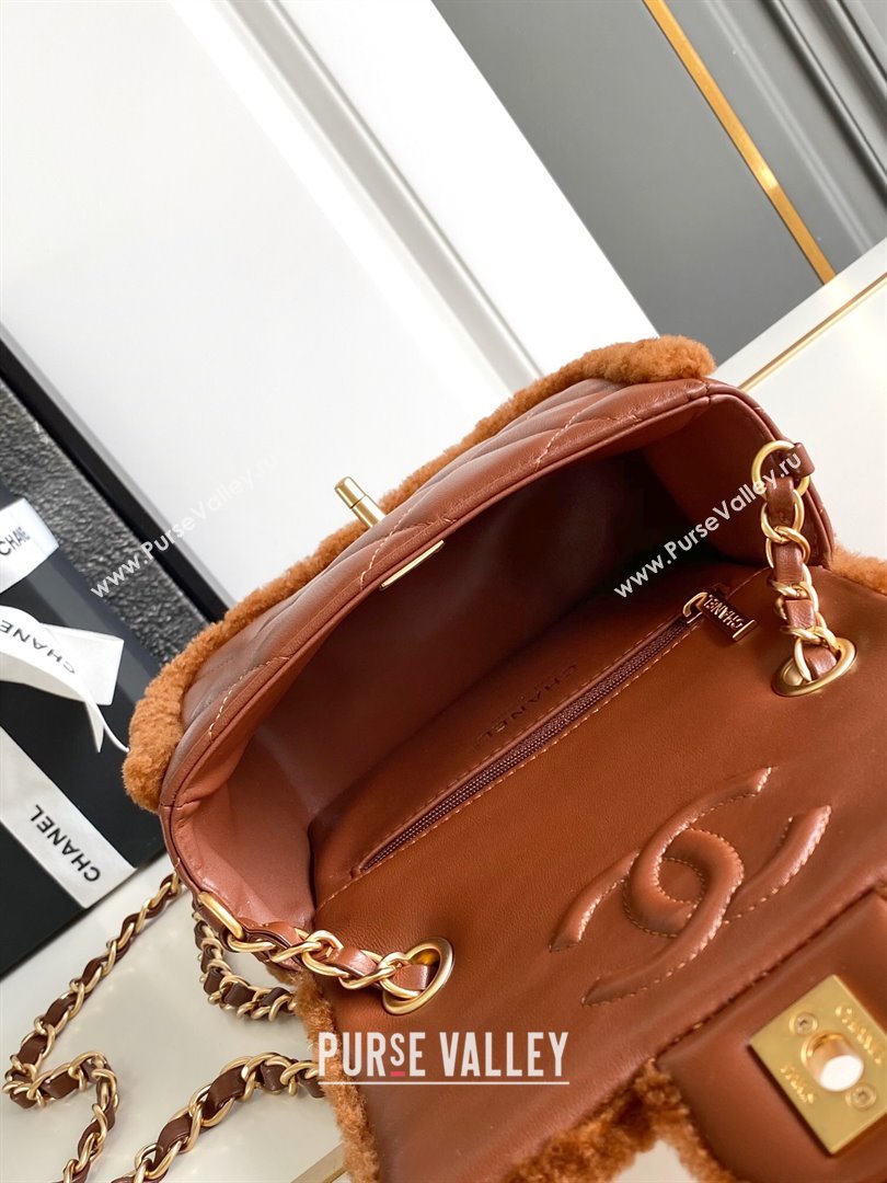 Chanel Shearling Lambskin Mini Flap Bag AS5148 Brown 2024 (YEZI-24101505)