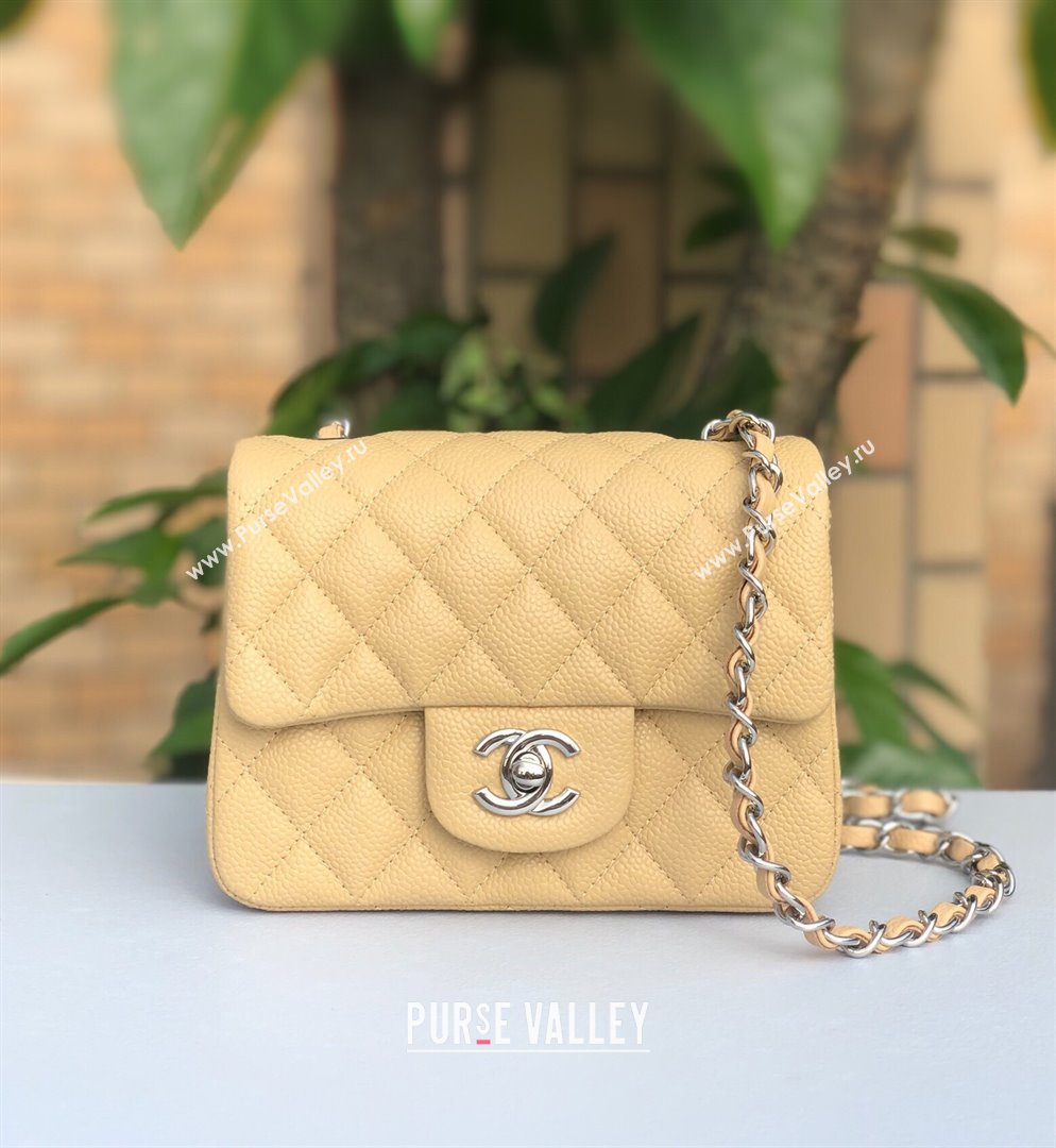 Chanel Grained Calfskin Mini Square Classic Flap Bag A01115 Beige/Silver 2024 (YUND-24070224)