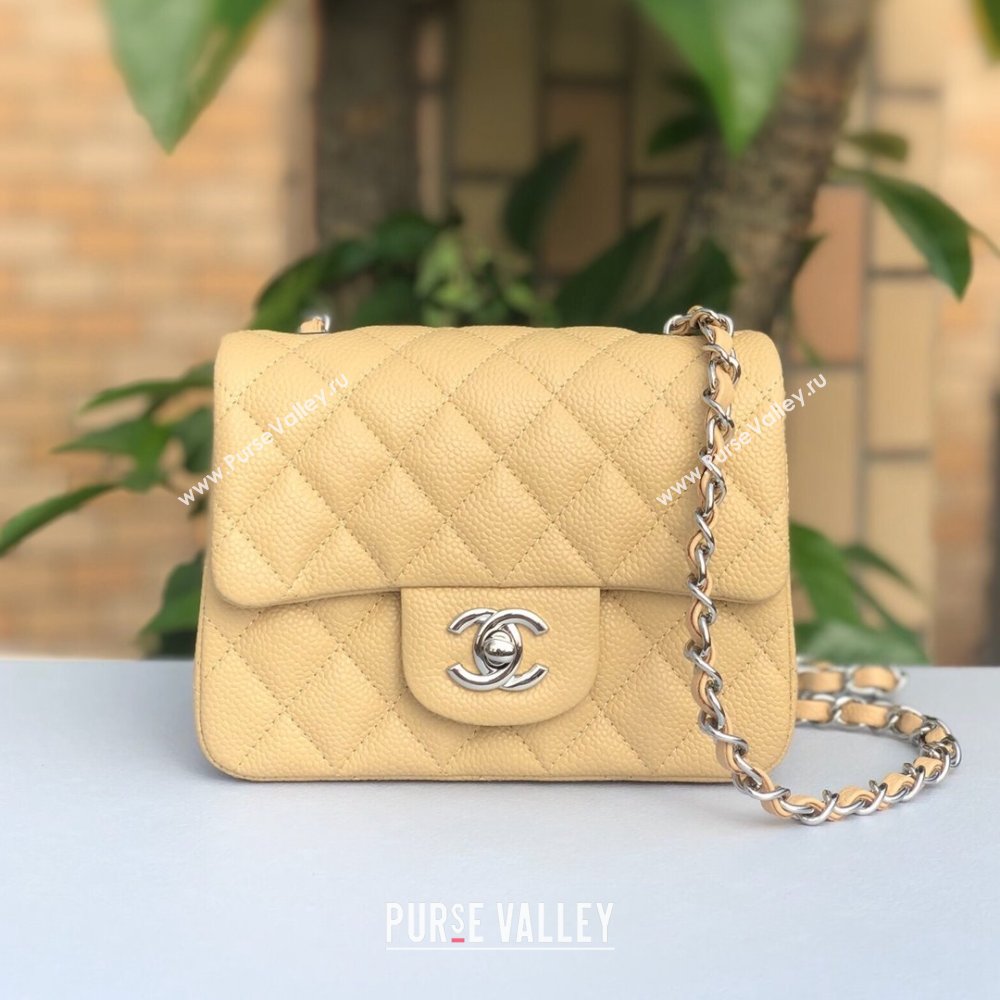 Chanel Grained Calfskin Mini Square Classic Flap Bag A01115 Beige/Silver 2024 (YUND-24070224)