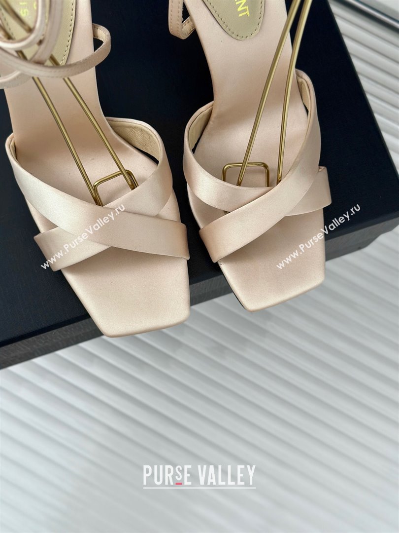 Saint Laurent CORINNE Sandals in Satin Crepe 10cm Heel Beige 2024 (KL-24082921)