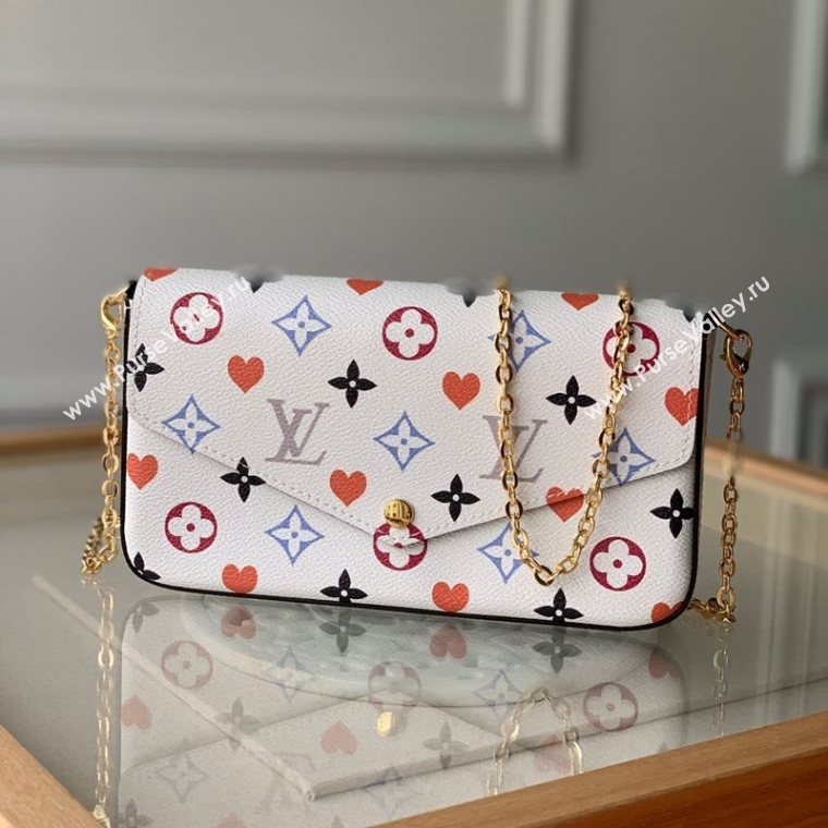 Louis Vuitton Pochette Felicie Chain Clutch Mini Bag in Rainbow Monogram Flower White Canvas M61276 2020 (KI-20110309)