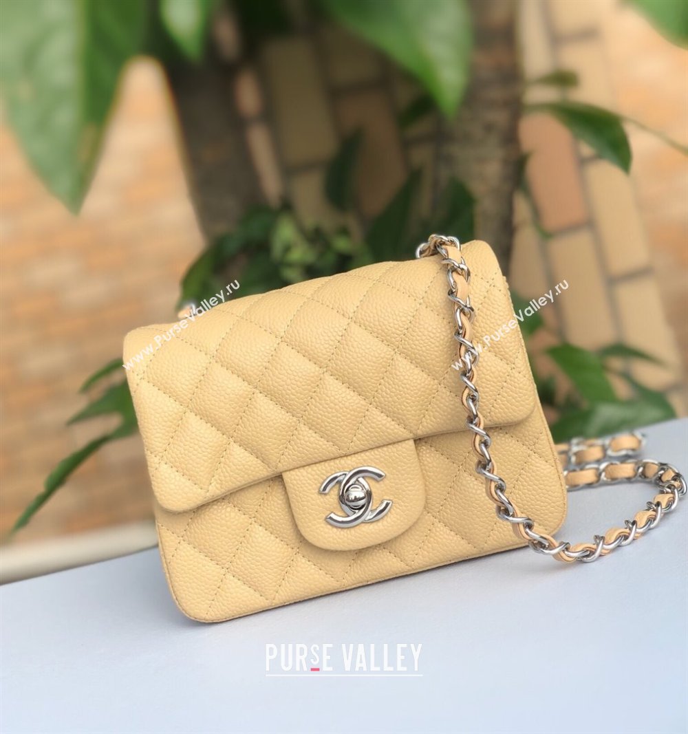 Chanel Grained Calfskin Mini Square Classic Flap Bag A01115 Beige/Silver 2024 (YUND-24070224)