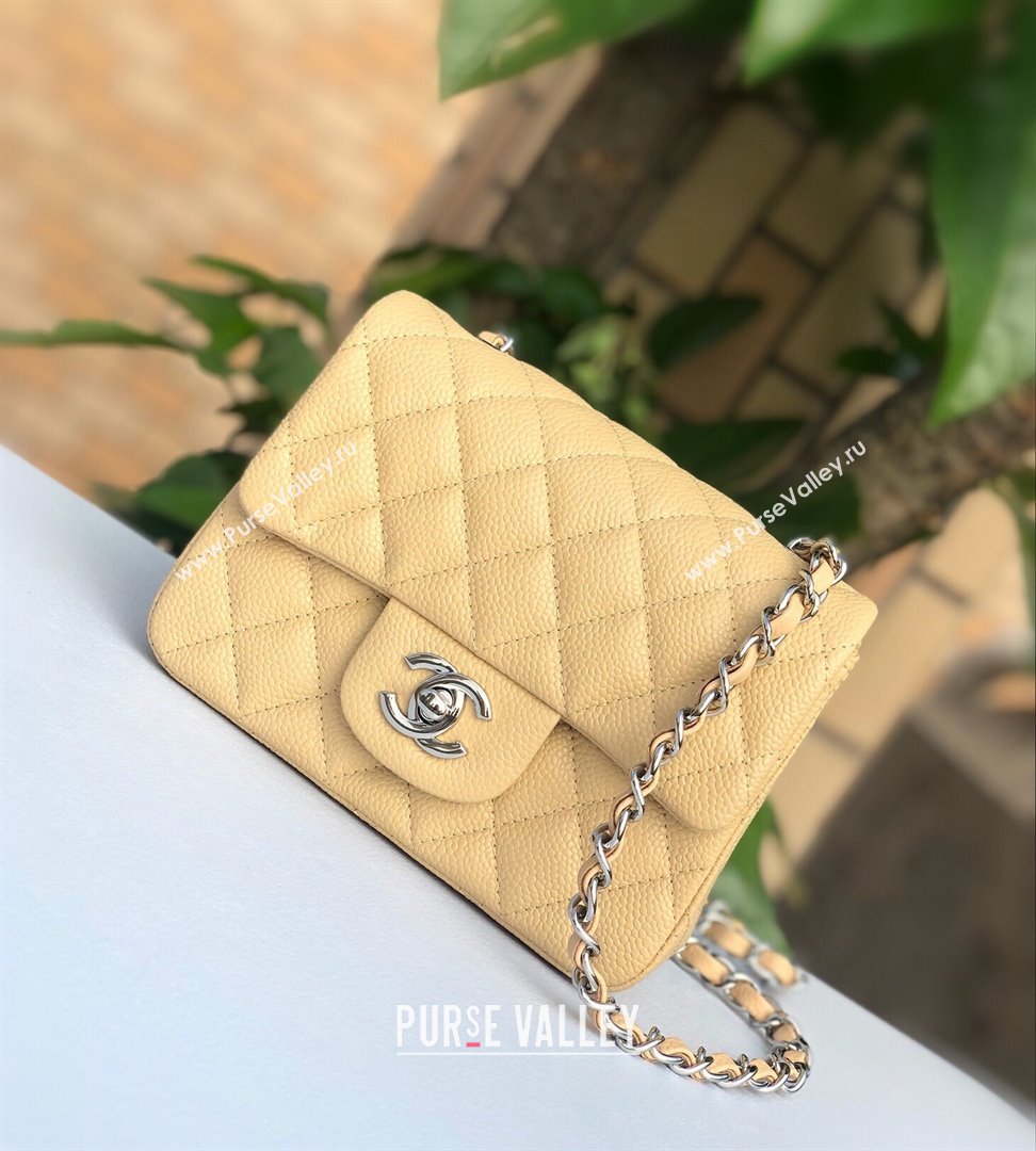 Chanel Grained Calfskin Mini Square Classic Flap Bag A01115 Beige/Silver 2024 (YUND-24070224)