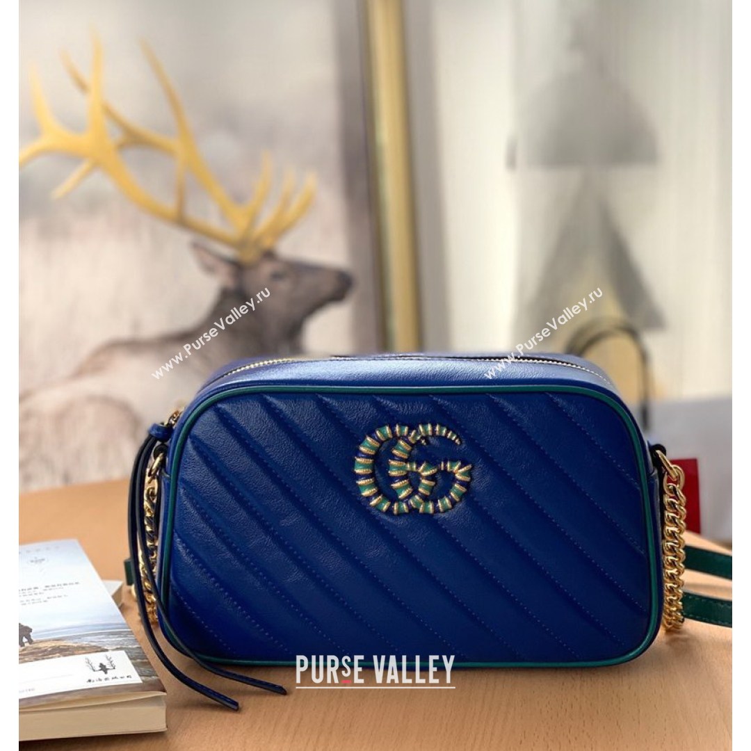 Gucci GG Marmont Small Shoulder Bag With Enamel Hardware 447632 Blue 2021 (DLH-210821051)