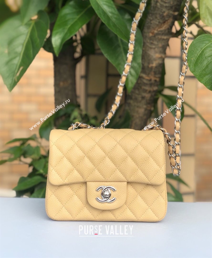 Chanel Grained Calfskin Mini Square Classic Flap Bag A01115 Beige/Silver 2024 (YUND-24070224)