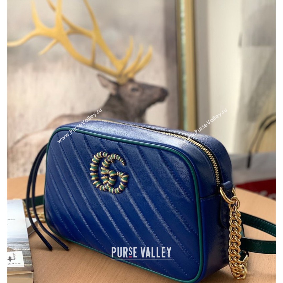 Gucci GG Marmont Small Shoulder Bag With Enamel Hardware 447632 Blue 2021 (DLH-210821051)