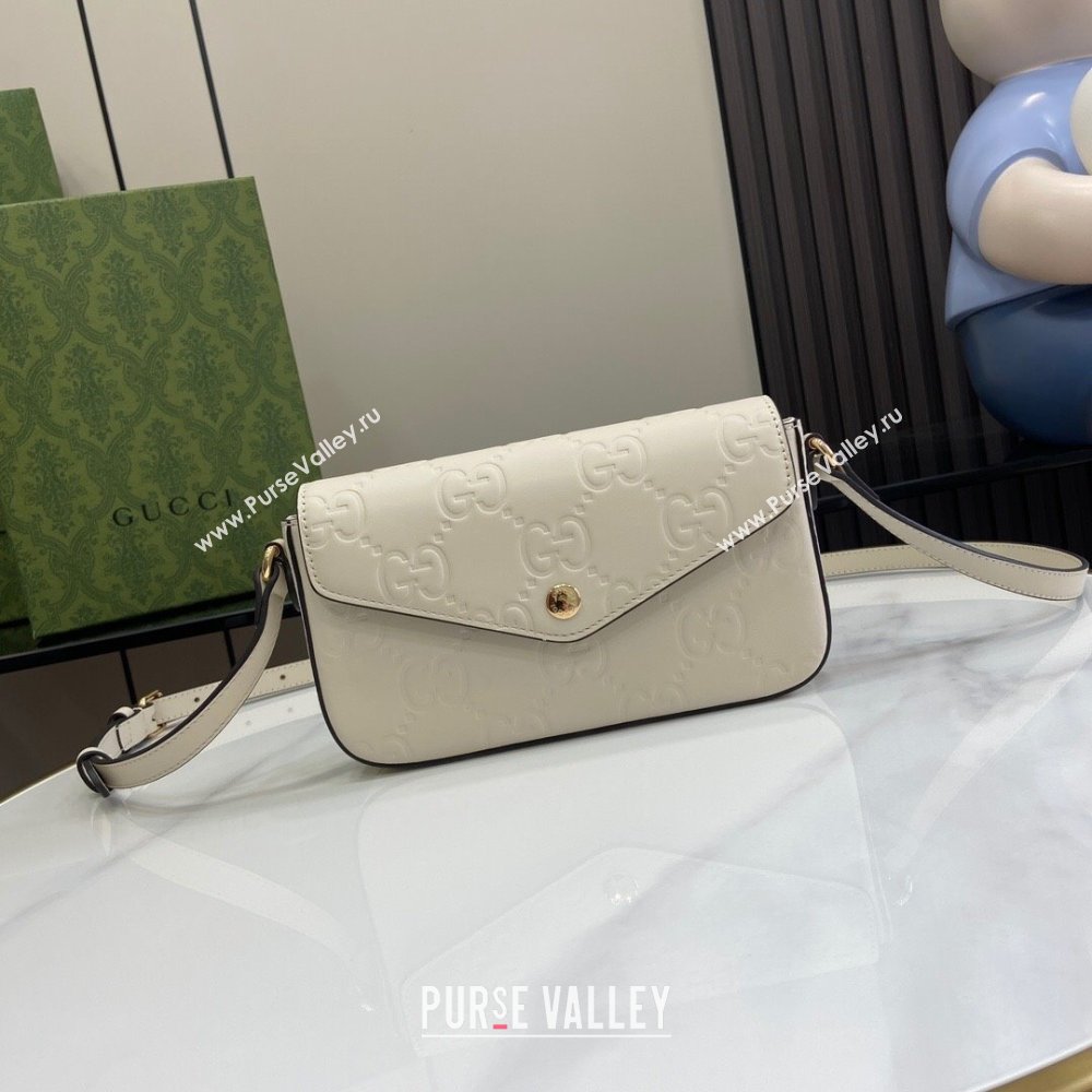 Gucci GG Leather Super Mini Shoulder Bag Black 772794 White 2024 (XLU-24051405)