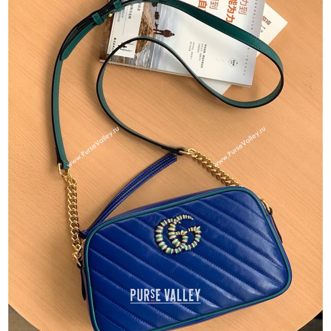 Gucci GG Marmont Small Shoulder Bag With Enamel Hardware 447632 Blue 2021 (DLH-210821051)