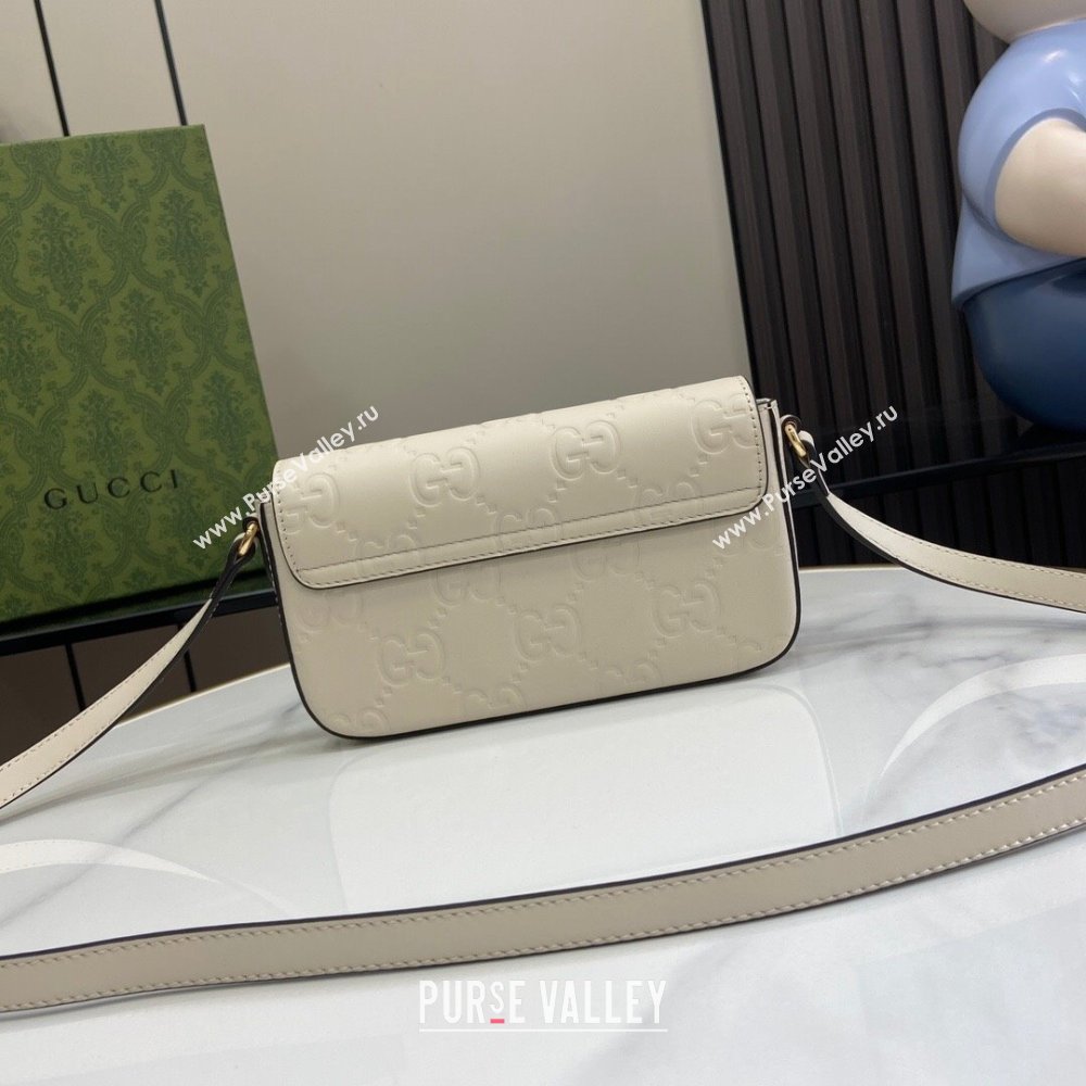 Gucci GG Leather Super Mini Shoulder Bag Black 772794 White 2024 (XLU-24051405)